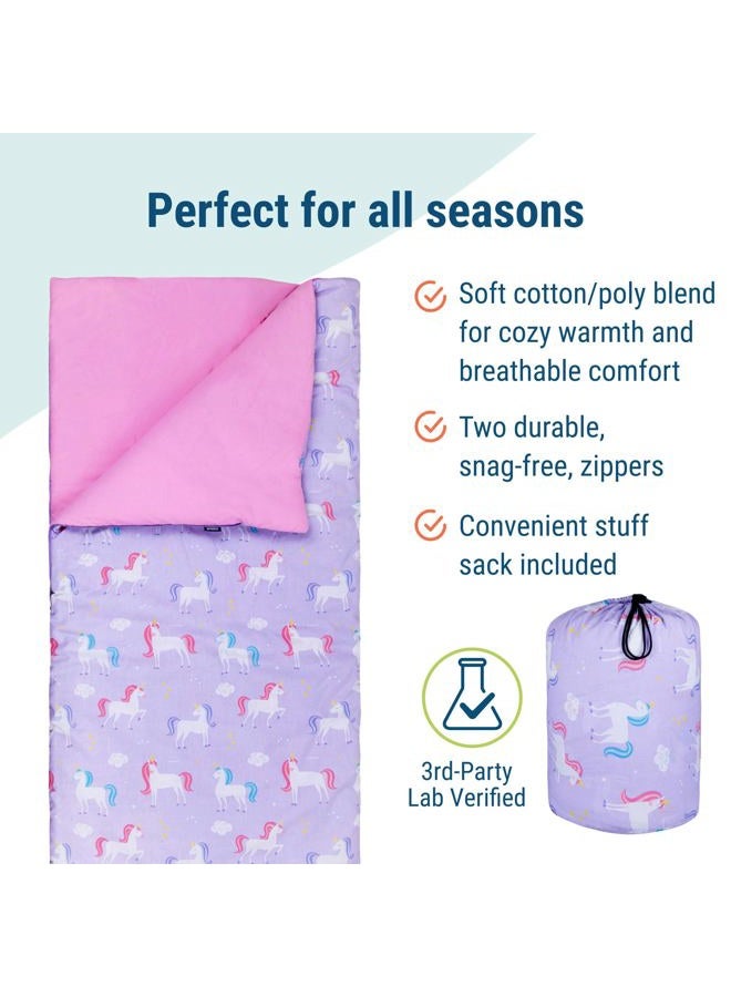 Wildkin Kids Sleeping Bags for Boys and Girls, Measures 57 x 30 x 1.5 Inches, Cotton Blend Materials Sleeping Bag for Kids, Ideal Size for Parties, Camping & Overnight Travel (Unicorn) - Image 3
