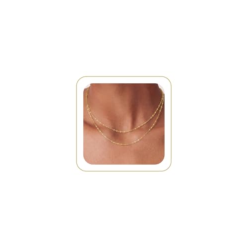 Tewiky Gold Necklace for Women, 14k Gold Plated Layered Lips Chain Necklaces Trendy Dainty Choker Necklaces Simple Layering Fashion Gold Jewelry - Image 1