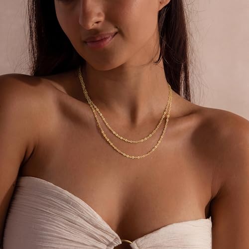 Tewiky Gold Necklace for Women, 14k Gold Plated Layered Lips Chain Necklaces Trendy Dainty Choker Necklaces Simple Layering Fashion Gold Jewelry - Image 4