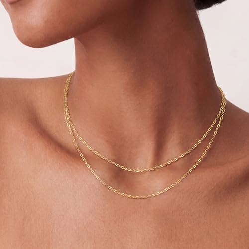 Tewiky Gold Necklace for Women, 14k Gold Plated Layered Lips Chain Necklaces Trendy Dainty Choker Necklaces Simple Layering Fashion Gold Jewelry - Image 3
