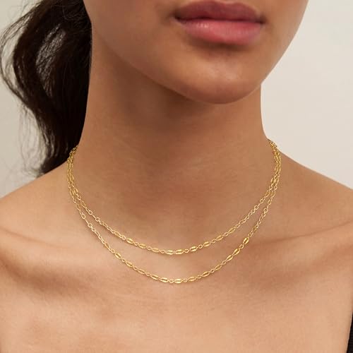 Tewiky Gold Necklace for Women, 14k Gold Plated Layered Lips Chain Necklaces Trendy Dainty Choker Necklaces Simple Layering Fashion Gold Jewelry - Image 2