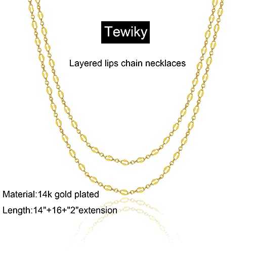 Tewiky Gold Necklace for Women, 14k Gold Plated Layered Lips Chain Necklaces Trendy Dainty Choker Necklaces Simple Layering Fashion Gold Jewelry - Image 5