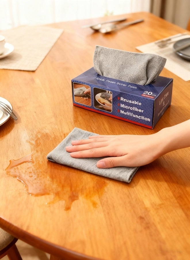 HOOPZOZA HOOZOZA 20 PCS Microfiber Cleaning Cloth with Box Reusable Magic Wipe Multi-Functional Dish Washing Towel Cleaning Rag Car Glass Windows Strong Cleaning Home Kitchen - Image 2