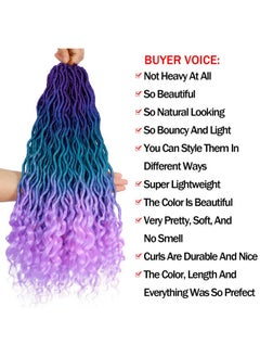 Ombre Faux Locs Crochet Hair 20Inch 5Pack(120Strands)Ombre Goddess Locs Crochet Hair Pre Looped Crochet Faux Locs With Curly Ends Faxu Locs Crochet Hair For Black Women(Purple/Lake Blue/Light Purple)