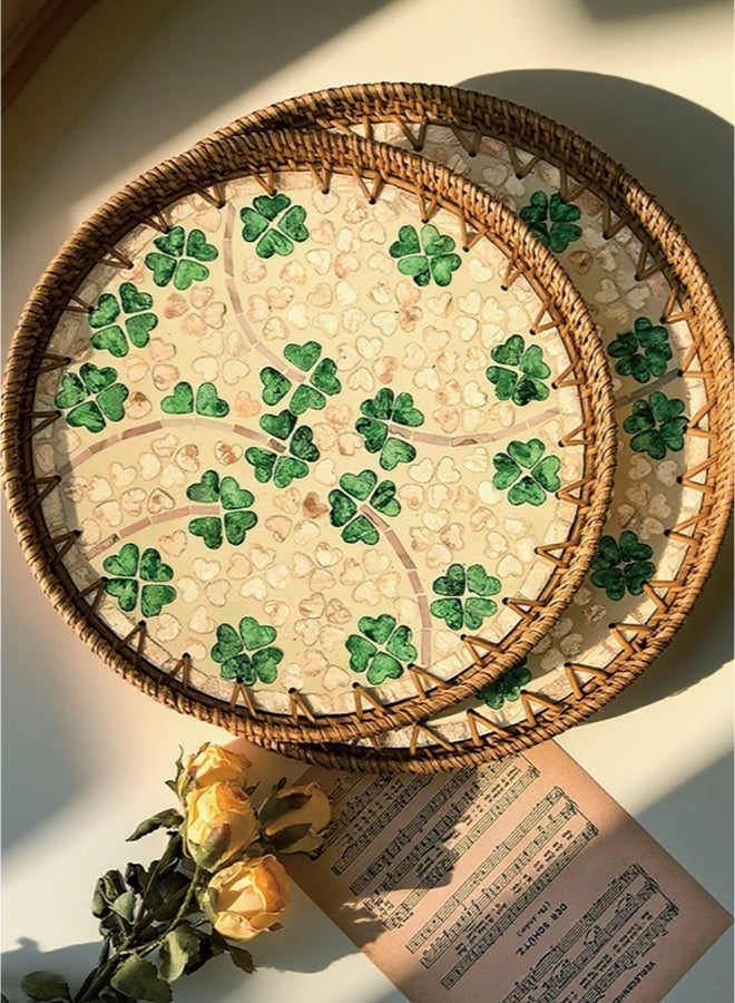 Rattan manual tray storage tray household garden fruit tray two piece set - Image 3