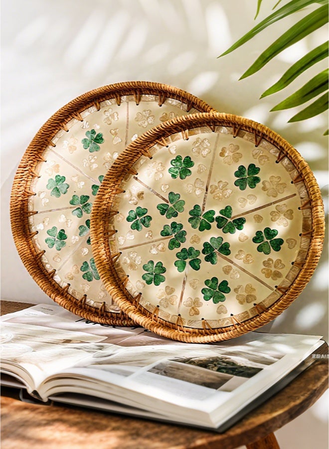 Rattan manual tray storage tray household garden fruit tray two piece set - Image 4