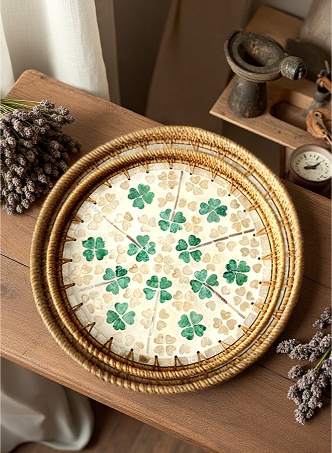 Rattan manual tray storage tray household garden fruit tray two piece set - Image 1