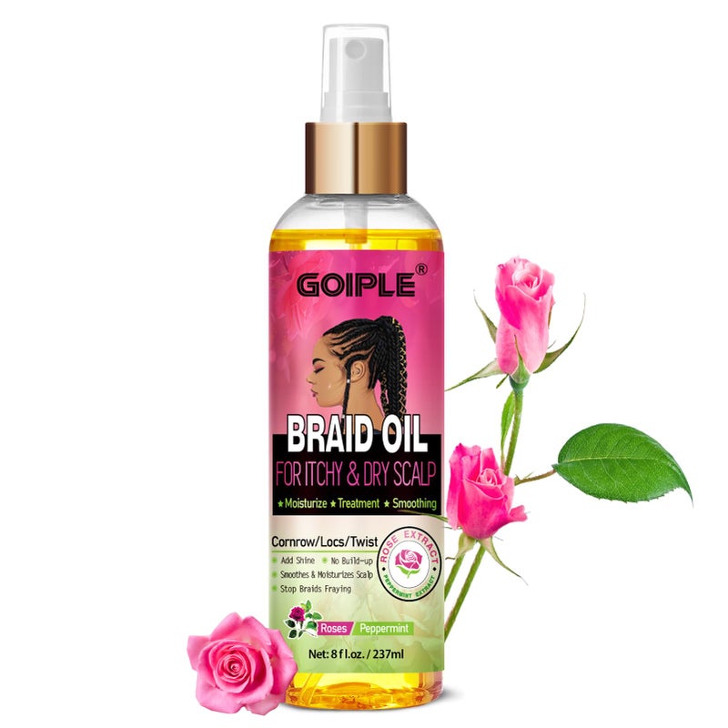 Goiple Braid Oil for Soothes Moisturizes Dry & Itchy Scalp- Braid Care for Dandruff and Thinning Edges- Braiding Scalp Oil for Locs & Twists Enhances Shine and Reduces Frizz Refreshes Dry Hair 8 fl oz - Image 1