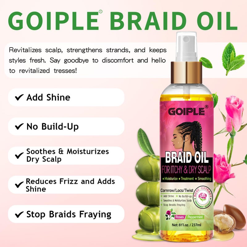 Goiple Braid Oil for Soothes Moisturizes Dry & Itchy Scalp- Braid Care for Dandruff and Thinning Edges- Braiding Scalp Oil for Locs & Twists Enhances Shine and Reduces Frizz Refreshes Dry Hair 8 fl oz - Image 3