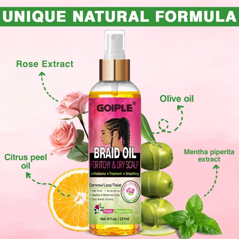 Goiple Braid Oil for Soothes Moisturizes Dry & Itchy Scalp- Braid Care for Dandruff and Thinning Edges- Braiding Scalp Oil for Locs & Twists Enhances Shine and Reduces Frizz Refreshes Dry Hair 8 fl oz - Image 2