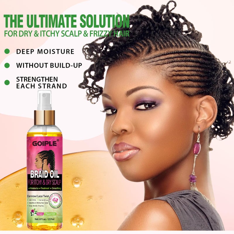 Goiple Braid Oil for Soothes Moisturizes Dry & Itchy Scalp- Braid Care for Dandruff and Thinning Edges- Braiding Scalp Oil for Locs & Twists Enhances Shine and Reduces Frizz Refreshes Dry Hair 8 fl oz - Image 4