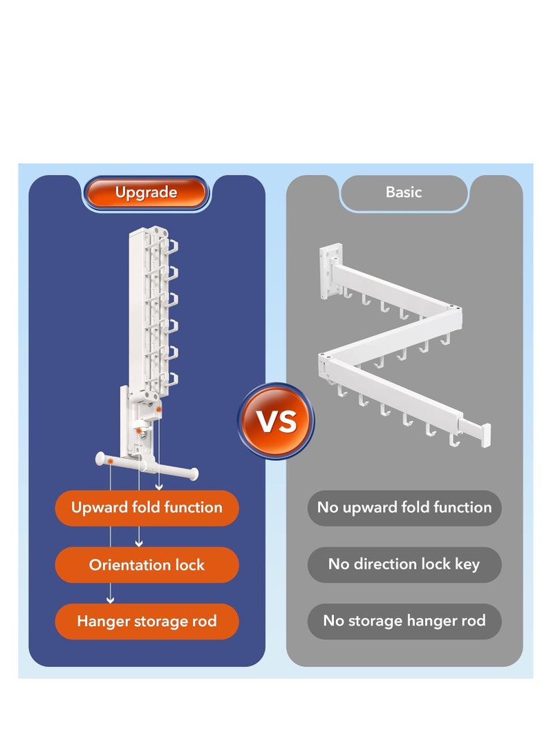 Wall Mounted Clothes Hanger Rack, Clothes Drying Rack,Laundry Drying Rack,Collapsible Clothes Rack Wall Mount, Retractable Drying Rack Clothing,can Fold Upward & Left & Right,White Color