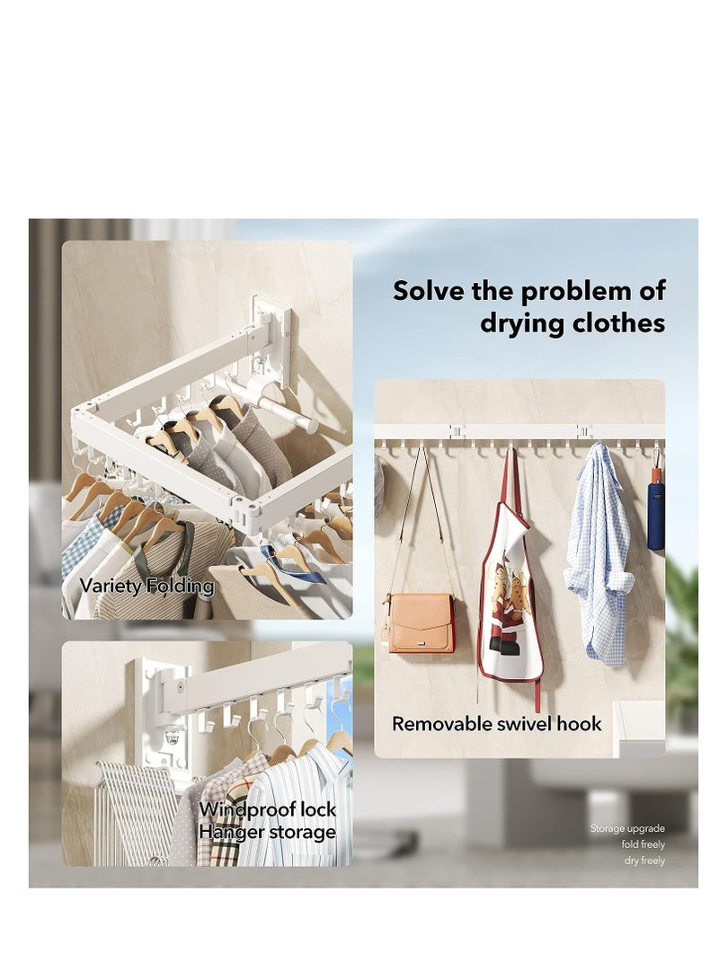 Wall Mounted Clothes Hanger Rack, Clothes Drying Rack,Laundry Drying Rack,Collapsible Clothes Rack Wall Mount, Retractable Drying Rack Clothing,can Fold Upward & Left & Right,White Color