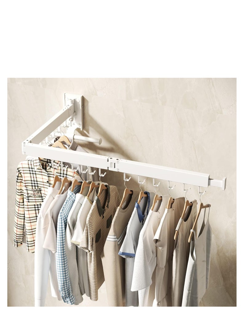 Wall Mounted Clothes Hanger Rack, Clothes Drying Rack,Laundry Drying Rack,Collapsible Clothes Rack Wall Mount, Retractable Drying Rack Clothing,can Fold Upward & Left & Right,White Color