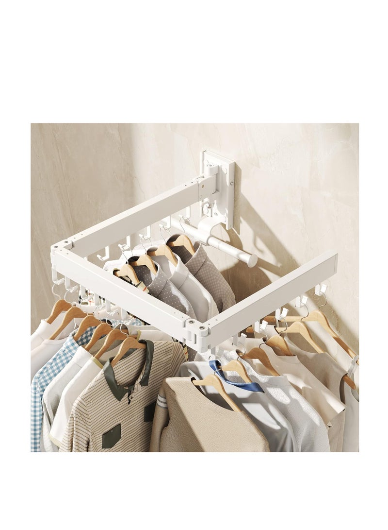 Wall Mounted Clothes Hanger Rack, Clothes Drying Rack,Laundry Drying Rack,Collapsible Clothes Rack Wall Mount, Retractable Drying Rack Clothing,can Fold Upward & Left & Right,White Color