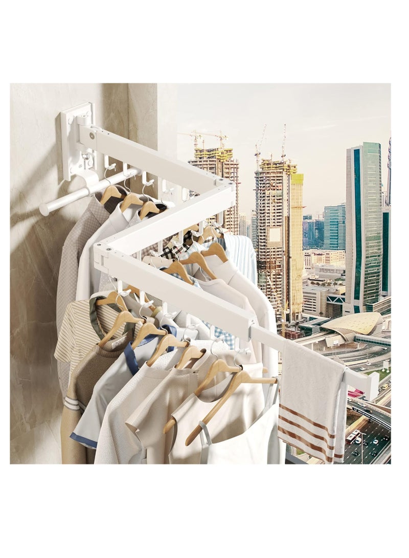 Wall Mounted Clothes Hanger Rack, Clothes Drying Rack,Laundry Drying Rack,Collapsible Clothes Rack Wall Mount, Retractable Drying Rack Clothing,can Fold Upward & Left & Right,White Color