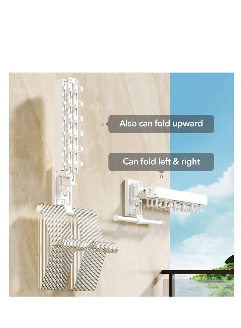 Wall Mounted Clothes Hanger Rack, Clothes Drying Rack,Laundry Drying Rack,Collapsible Clothes Rack Wall Mount, Retractable Drying Rack Clothing,can Fold Upward & Left & Right,White Color