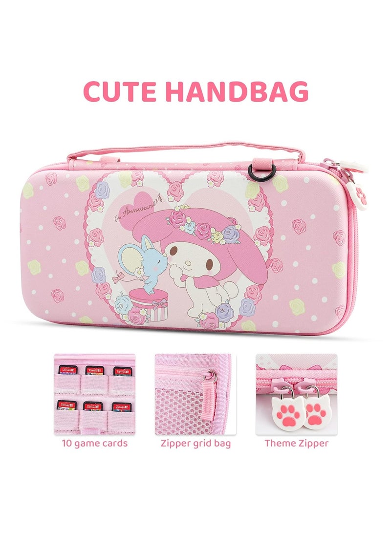 general Cute Bunny Suitcase Compatible with Nintendo Switch and OLED Models, Portable Travel Bag with Adjustable Shoulder Strap Hard Shell Storage Case for Girls - Image 2
