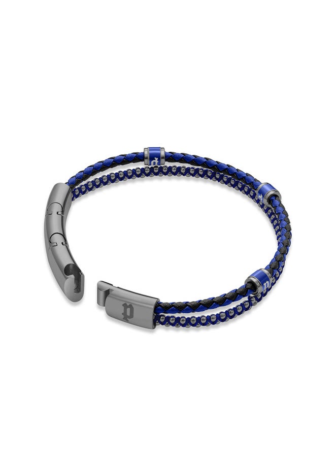 POLICE Twinrow BraceletDouble Row Ion-Plated Blue Leather and Cord with Grey-Metal P LogoBold and Iconic Men's Style  - Image 3