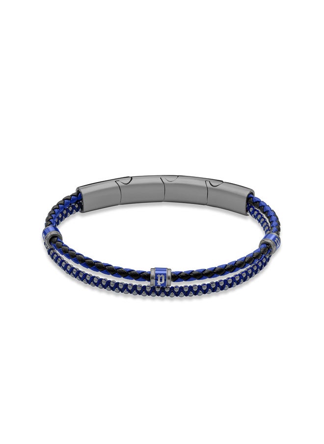 POLICE Twinrow BraceletDouble Row Ion-Plated Blue Leather and Cord with Grey-Metal P LogoBold and Iconic Men's Style  - Image 2