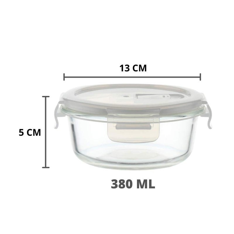 Femora Borosilicate Glass Containers for Kitchen | 1 Year Warranty | Container Boxes for Storage, Storage Box for Kitchen with Air Vent Lid, Microwave Safe Utensils, Round (Set of 2-380 Each) - Image 2