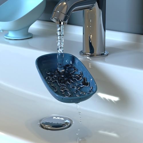 HEXONIQ® Plastic Soap Dish Holder with Suction Cup, Self Draining, for Shower, Bathroom, Tub, Kitchen Sink (1, Blue) - Image 4