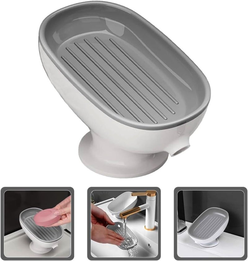 HEXONIQ® Plastic Soap Dish Holder with Suction Cup, Self Draining, for Shower, Bathroom, Tub, Kitchen Sink (1, Blue) - Image 5