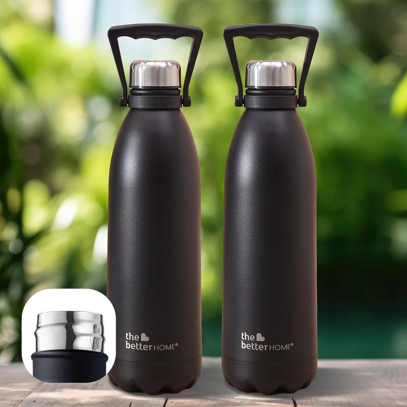The Better Home Insulated Bottles 1900 ml Thermosteel Bottle Diwali Gift for Friends Family Hot Cold Water Bottle Leakproof Pack of 2 2L Black
