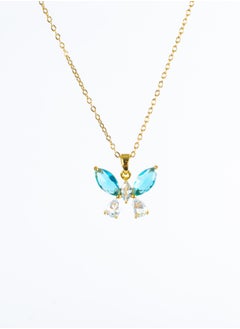 The Black Pearl Accessories Stainless Steel  Necklace Gold with a Blue Crystal Butterfly Pendant  - Image 1