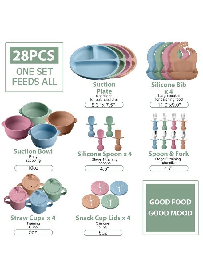Yinder 32 Pack Silicone Baby Feeding Set Baby LED Weaning Supplies Includes Suction Divided Plates Soft Bowl Spoons Forks Adjustable Bib Snack Cup with Lid and Straws - Image 2