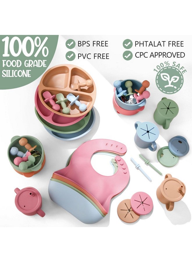 Yinder 32 Pack Silicone Baby Feeding Set Baby LED Weaning Supplies Includes Suction Divided Plates Soft Bowl Spoons Forks Adjustable Bib Snack Cup with Lid and Straws - Image 5