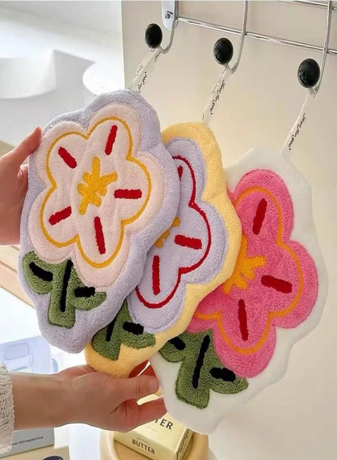 HEEJ Cute Hanging Flower Design Hand Towels, Soft Absorbent Coral Fleececozy Cozy Hand Dry Towel with Loop, Hand Dry Towels for Kitchen Bathroom (2 Random Piece) - Image 5