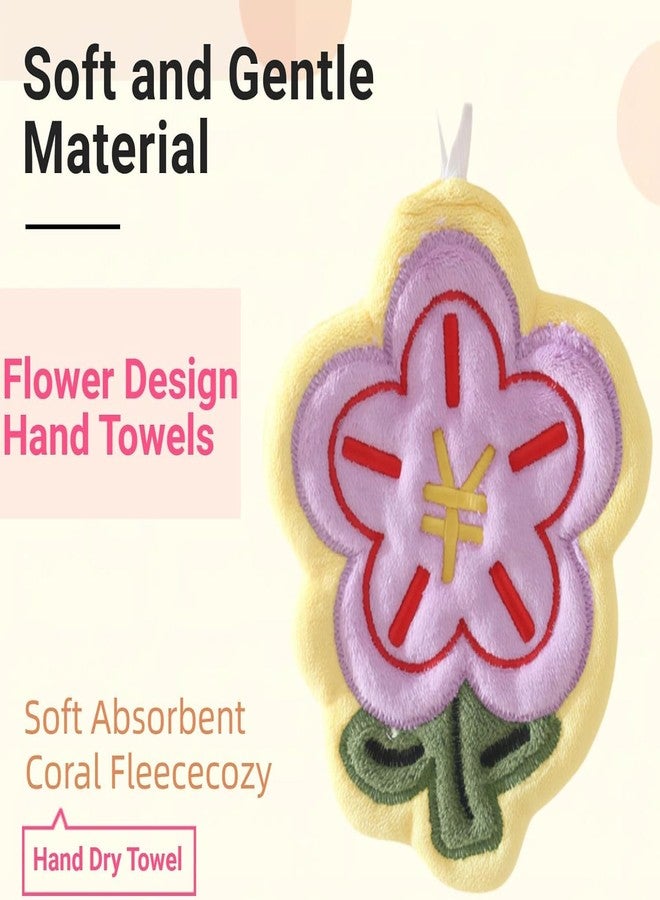 HEEJ Cute Hanging Flower Design Hand Towels, Soft Absorbent Coral Fleececozy Cozy Hand Dry Towel with Loop, Hand Dry Towels for Kitchen Bathroom (2 Random Piece) - Image 2