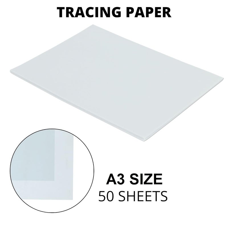 DOODLEDASH Tracing Paper A3 (Size:- 11.7 x 16.5 inches)90GSM Acid Free Recyclable Translucent – For Sketching with Pencils, Pens; Printer Friendly, Art & Crafts, Scrapbooking, Packing, Smooth Surface (Pack of 50 Sheets) - Image 5