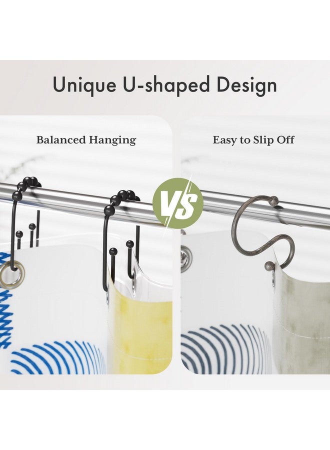 AmazerBath Shower Curtain Hooks, Black Rust Proof Non-Slip Double Hooks for Shower Curtain, Sturdy Metal Rings Bathroom 12Pcs - Image 2