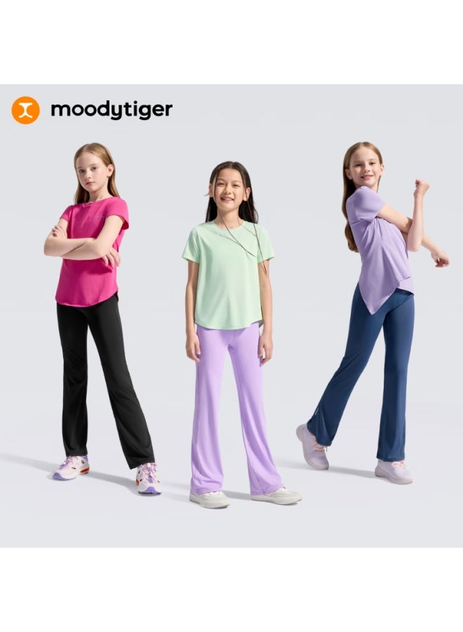 Moodytiger Girls' Micro Flared Pants Cool Feeling Sunscreen Summer Children's Sports Pants Casual High Elasticity Long Pants Breathable Quick-drying Slim Fit Trousers - Image 3