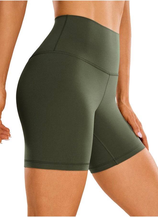 CRZ YOGA Womens ButterLuxe Biker Shorts 6 Inches - High Waisted Workout Running Volleyball Spandex Yoga Olive Green Medium  - Image 1