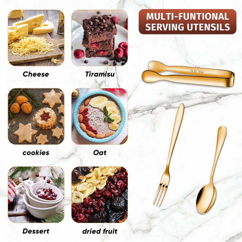Cunhill 24 Pcs Charcuterie Accessories Mini Cocktail Tongs Small Serving Spoons and Appetizer Forks Stainless Steel Tongs Charcuterie Utensils for Valentine Party Supplies(Vivid Sharp Spoon,Golden) - Image 5