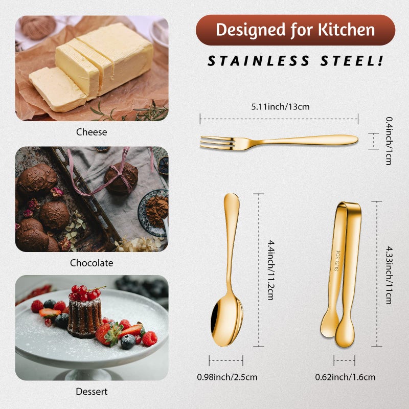 Cunhill 24 Pcs Charcuterie Accessories Mini Cocktail Tongs Small Serving Spoons and Appetizer Forks Stainless Steel Tongs Charcuterie Utensils for Valentine Party Supplies(Vivid Sharp Spoon,Golden) - Image 2
