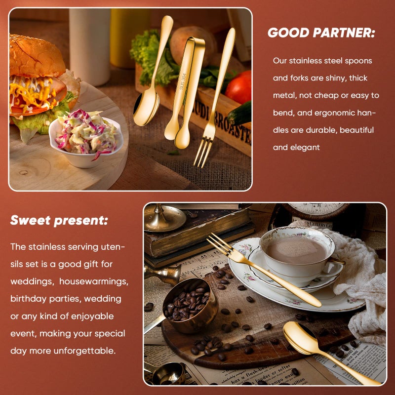 Cunhill 24 Pcs Charcuterie Accessories Mini Cocktail Tongs Small Serving Spoons and Appetizer Forks Stainless Steel Tongs Charcuterie Utensils for Valentine Party Supplies(Vivid Sharp Spoon,Golden) - Image 4