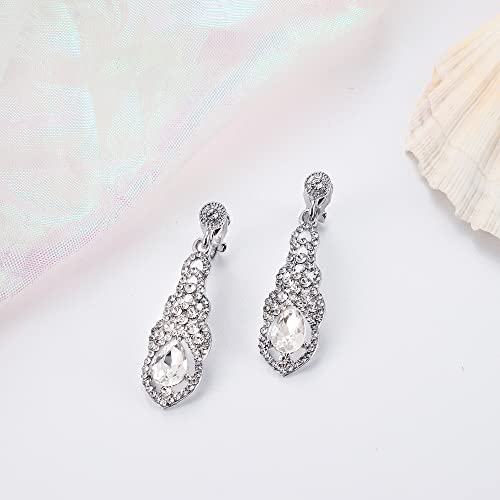 THUNARAZ 4 Pairs Silver Clip on Earrings for Women, Sparkly Rhinestone Tassel Chandelier Teardrop Dangle Earrings for Brides Bridesmaids Non Pierced Prom Jewelry Set Elegant Style - Image 5