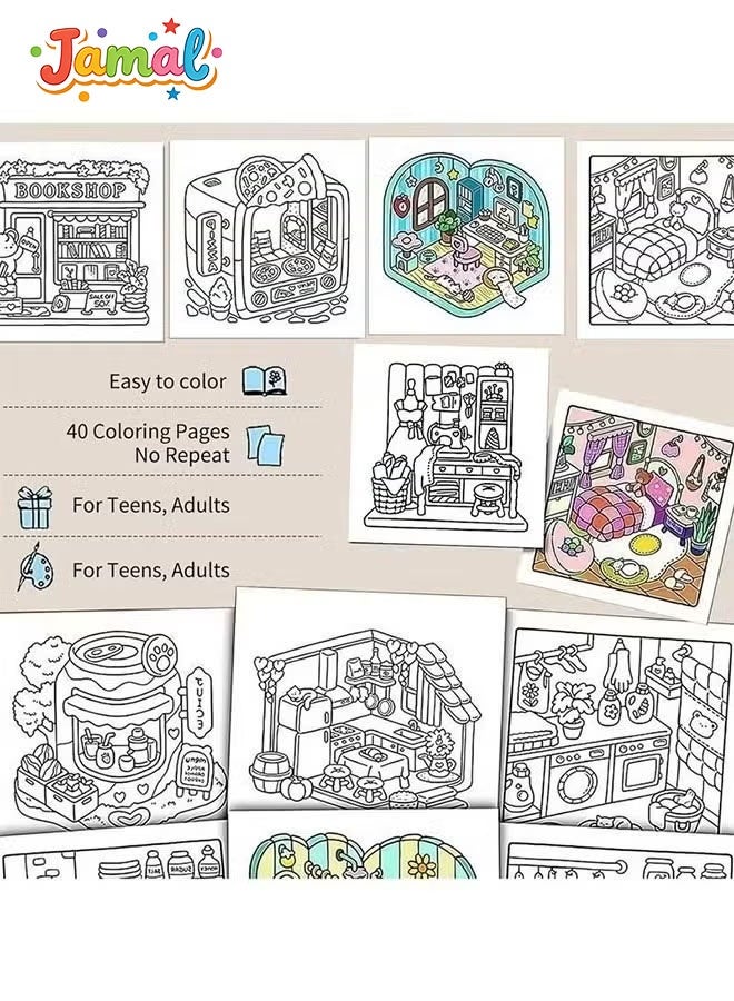 Jamal "Girl Moments" Coloring Book for Adults & Teens – Cute & Cozy Daily Relaxation Activity with Whimsical Illustrations of Girls Reading with Pets, Perfect for Stress Relief, Cozy Spaces & Holiday Gifting - Image 3