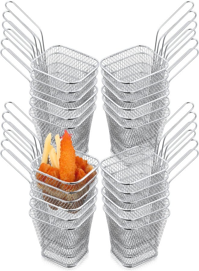 Potchen 24 Pcs Mini Square Fry Basket Stainless Steel French Fries Holder Deep Fryer Baskets Only Square Mesh Food Holder with Handles Small Serving Basket for Kitchen Restaurant Cafe Barbecue(Sliver) - Image 1