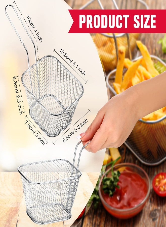Potchen 24 Pcs Mini Square Fry Basket Stainless Steel French Fries Holder Deep Fryer Baskets Only Square Mesh Food Holder with Handles Small Serving Basket for Kitchen Restaurant Cafe Barbecue(Sliver) - Image 2