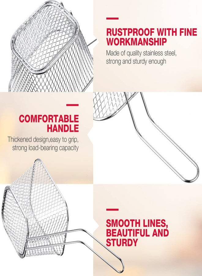 Potchen 24 Pcs Mini Square Fry Basket Stainless Steel French Fries Holder Deep Fryer Baskets Only Square Mesh Food Holder with Handles Small Serving Basket for Kitchen Restaurant Cafe Barbecue(Sliver) - Image 3