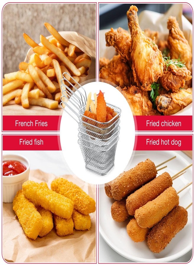 Potchen 24 Pcs Mini Square Fry Basket Stainless Steel French Fries Holder Deep Fryer Baskets Only Square Mesh Food Holder with Handles Small Serving Basket for Kitchen Restaurant Cafe Barbecue(Sliver) - Image 5