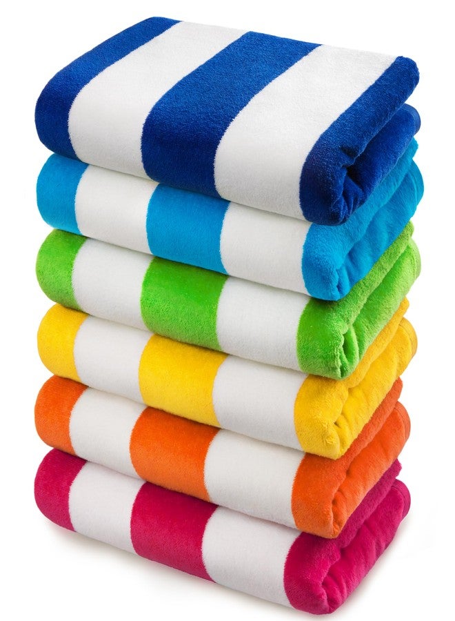 Softerry Cabana Stripe Beach and Pool Towel 6 Pack - 30in x 60in - Soft and Absorbent Eco-Friendly Terry and Velour (06 Pack) - Image 1