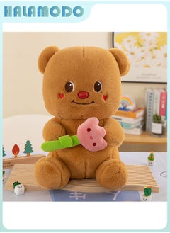 HALAMODO Butter Bear Plush Toy with Bone-Shaped Flower in Hand - A 25cm Adorable Cartoon Doll for Hugging, Perfect as a Birthday Gift, and an Ideal Decor for Bedroom, Living Room, and Desk  - Image 1