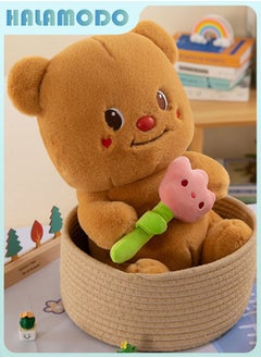HALAMODO Butter Bear Plush Toy with Bone-Shaped Flower in Hand - A 25cm Adorable Cartoon Doll for Hugging, Perfect as a Birthday Gift, and an Ideal Decor for Bedroom, Living Room, and Desk  - Image 2