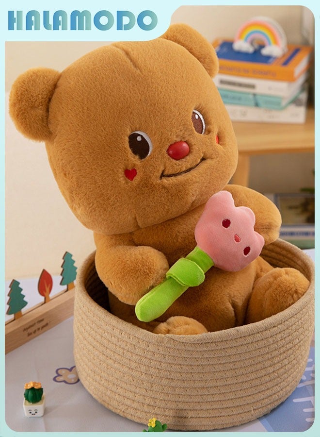 HALAMODO Butter Bear Plush Toy with Bone-Shaped Flower in Hand - A 25cm Adorable Cartoon Doll for Hugging, Perfect as a Birthday Gift, and an Ideal Decor for Bedroom, Living Room, and Desk  - Image 2